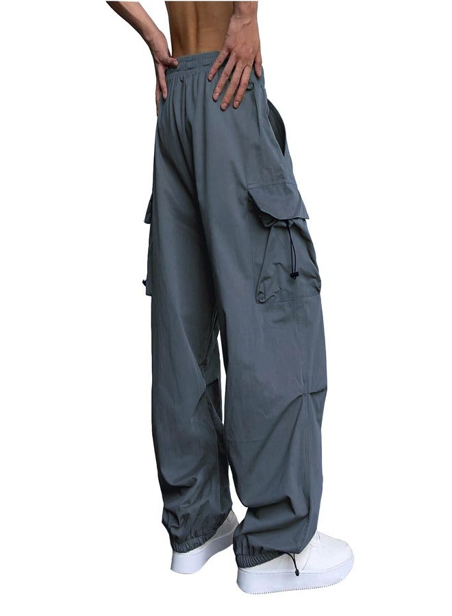 WZIKAI Men's Baggy Cargo Pants Casual Parachute Cargo Pants Loose Fit Hip Hop Harem Pants with Pockets Gray XXXL - Image 4
